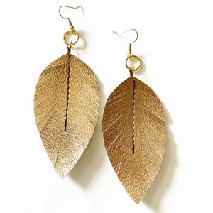Faux Leather Rose Gold Feather Drops